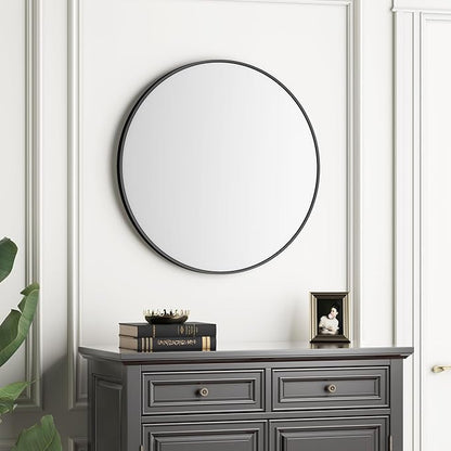 Itrue 30 Inch Round Wall Mirror, Brushed Black Metal Frame Circle Bathroom Vanity Mirror, Silver-Backed HD Glass Decorative Mirror for Over Sink, Bathroom, Living Room, Bedroom, Entryway
