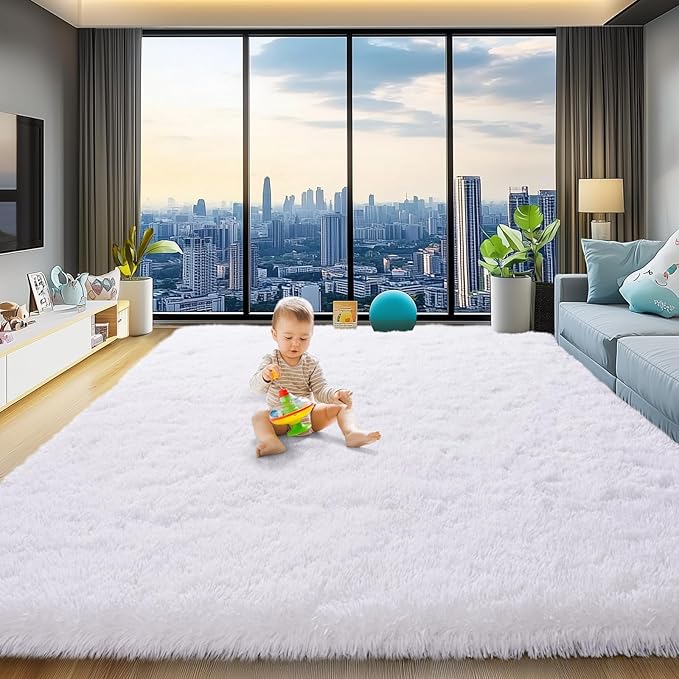 qulint 8x10 Area Rugs for Living Room, Soft Fluffy White Rug for Bedroom Shag Shaggy Large Carpet for Nursery, Modern Fuzzy Plush Alfombras for Dorm Classroom Kid Room Home Decor (8ft x 10ft, White)