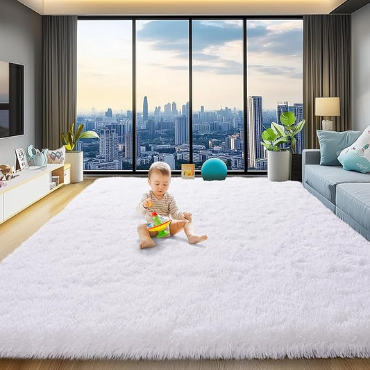 qulint 8x10 Area Rugs for Living Room, Soft Fluffy White Rug for Bedroom Shag Shaggy Large Carpet for Nursery, Modern Fuzzy Plush Alfombras for Dorm Classroom Kid Room Home Decor (8ft x 10ft, White)