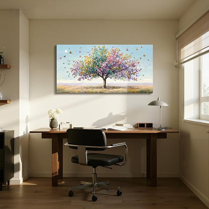 SERIMINO Large Wall Art, Tree of Life Wall Art, Modern Art Wall Decor, Landscape Tree Painting Canvas Prints, Colorful Pictures for Living Room Bedroom Hallway Office House Decorations 24"x48"
