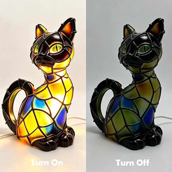 New Series Art Desk Lamp, Lamps for Night Stands, Stained Resin Cat Tabletop Light, Cute Pet Cats Themed Led Table Lamps, Creative Animals Table Lamp, Fun Gift for Cat Lovers (A)
