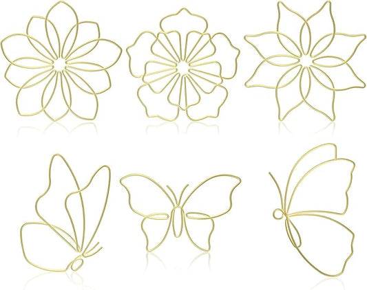 Hotop 6 Pieces Metal Butterfly Wall Decor Metal Wall Art Heart Hanging Decorations Wire Flowers Decals Decor for Kitchen Bathroom Indoor Outdoor Wedding Birthday Party(Stylish,Gold)