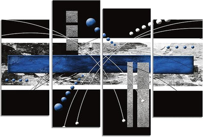 YPY Large Black Blue Canvas Wall Art - 4 Panels Modern Abstract Picture Set for Home Decoration - Contemporary Painting Artwork Ready to Hang Living Room Bedroom W48 x H36