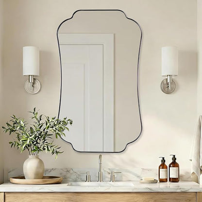 ANDY STAR 24"x40" Brushed Nickel Mirror, Scalloped Bathroom Wall Mirror in Anti-Rust Stainless Steel Metal Frame 1’’ Deep, Hangs Vertically/Horizontally