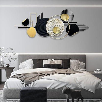 ERMOFAV Metal Wall Art Modern Art Black and Gold Boho Living Room Decor Art Abstract Geometric Sculptures Large Wall Decor for Living Room Dining Room Bedroom Aathroom
