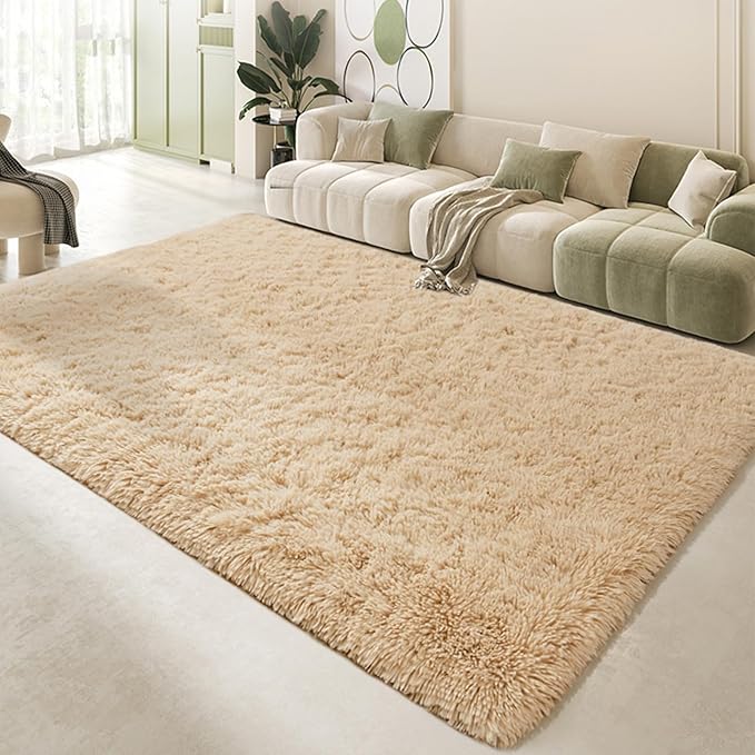 Andecor Soft Fluffy Bedroom Rugs, 8 x 10 Feet Indoor Shaggy Plush Area Rug for Boys Girls Kids Baby College Dorm Living Room Home Decor Floor Carpet, Camel