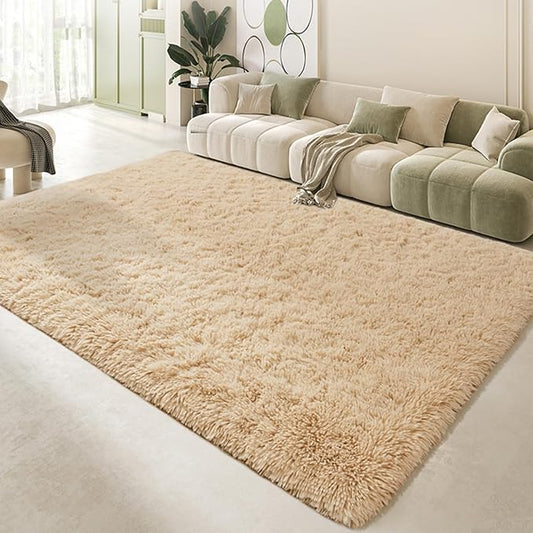 Andecor Soft Fluffy Bedroom Rugs, 8 x 10 Feet Indoor Shaggy Plush Area Rug for Boys Girls Kids Baby College Dorm Living Room Home Decor Floor Carpet, Camel