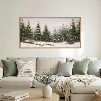 HPNIUB Green Pine Tree Landscape Framed Wall Art Set,Modern Foggy Forest Wall Decor,Nature Tree Woodland Printing,Calming Nordic Wilderness Scenic Artwork for Living Room, Bedroom,Office-20''x40''
