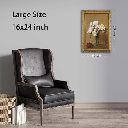 YD&YZY Gold Framed Vintage Wall Art Canvas Henri Fantin Latour Roses Floral Retro Farmhouse Print Art Wall Decor Rustic Cottagecor Painting Picture Print for Dining Room Bedroom 16x24 inch Framed