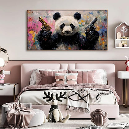 Sorbrozo Abstract Panda Canvas Wall Art - Vibrant Pop Art Animal Painting with Colorful Brushstrokes Modern Frame Wall Decor for Living Room Bedroom 30x58in