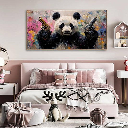 Sorbrozo Abstract Panda Canvas Wall Art - Vibrant Pop Art Animal Painting with Colorful Brushstrokes Modern Frame Wall Decor for Living Room Bedroom 30x58in