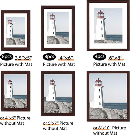 Fixwal 20 Pack Picture Frames Collage Wall Decor Wall Frame Set for Gallery Wall Decor, Hanging or Tabletop Display, Assorted Picture Frames Including 8x10, 5x7, 4x6 Family Photo Frames, Brown