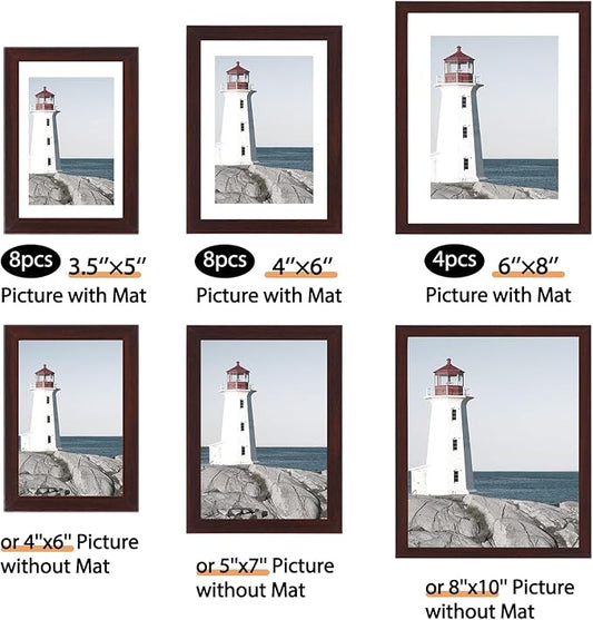 Fixwal 20 Pack Picture Frames Collage Wall Decor Wall Frame Set for Gallery Wall Decor, Hanging or Tabletop Display, Assorted Picture Frames Including 8x10, 5x7, 4x6 Family Photo Frames, Brown