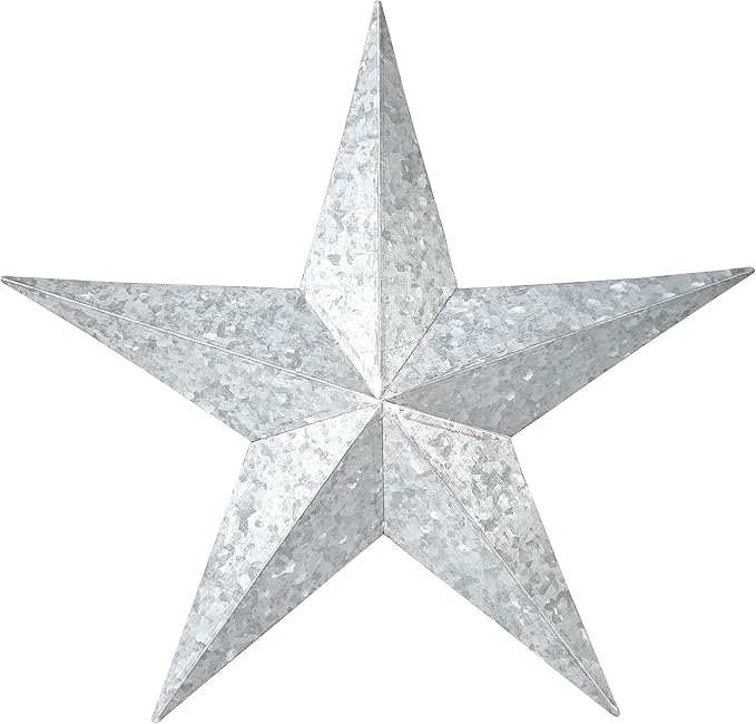 VHC Brands Patriotic Faceted Metal Star Galvanized Wall Hanging 12x12, Independence Day Decor, American Star Design, Distressed Appearance Metal Wall Hanging