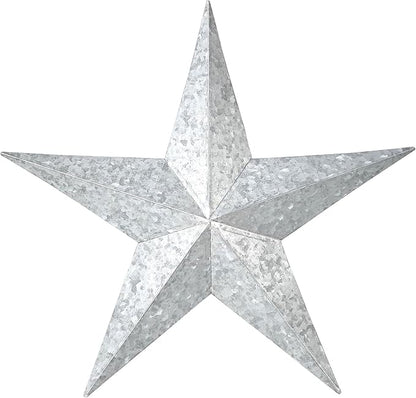 VHC Brands Patriotic Faceted Metal Star Galvanized Wall Hanging 12x12, Independence Day Decor, American Star Design, Distressed Appearance Metal Wall Hanging