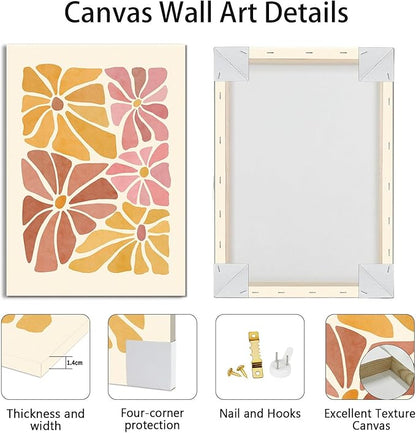 WENGTIAO 3Pcs Flower Market Canvas Wall Art Boho Floral Prints Posters Colorful Blossom Paintings Pictures Minimalist Wildflower Artwork for Living Room Girls Room Nursery Bedroom 16x24x3