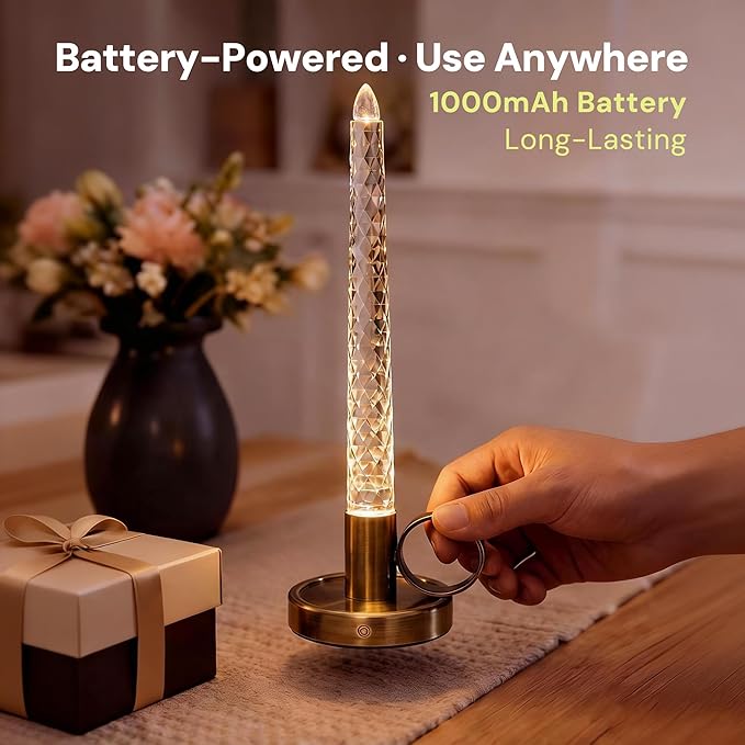 L LOHAS LED Flameless Candles, Brightness Adjustable, Rechargeable Battery Candles, Soft White, Crystal Metal Pillar Candles for Valentines Anniversary Wedding Christmas Decorations 3.54"x2.95"x10"