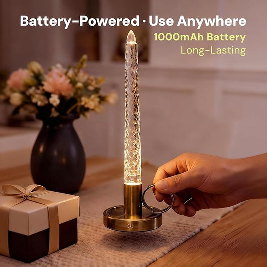 L LOHAS LED Flameless Candles, Brightness Adjustable, Rechargeable Battery Candles, Soft White, Crystal Metal Pillar Candles for Valentines Anniversary Wedding Christmas Decorations 3.54"x2.95"x10"