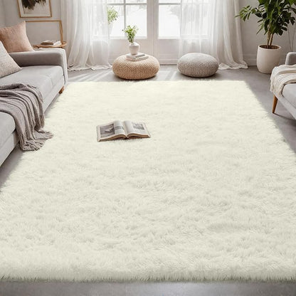 5x7 Area Rugs for Living Room Rug: Soft Fluffy Shag Cream White Rugs for Bedroom, Non-Slip Large Fuzzy Plush Rug Indoor Floor Carpet for Nursery Kids Boys Girl Room, Dorms, Playroom, Modern Home Decor