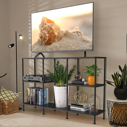 TV Stands for Living Room, Black TV Stand for 50 Inch TV, Tall Entertainment Center with 3 Tier Open Storage,TV Console Table for Bedroom, Media Cabinet with Shelves for 50 43 40 32 Inch TV, Black