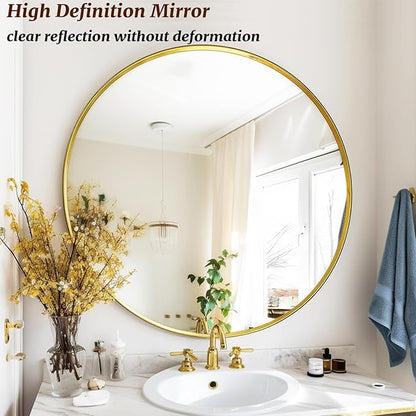 Gold Round Mirror 16 inch, Gold Circle Mirror, Round Bathroom Mirror, Wall Mirrors for Living Room, Bathroom, Hallway.