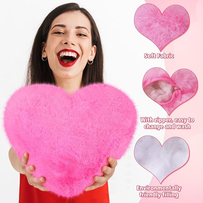 Liliful 6 Pcs Faux Rabbit Fur Heart Pillows Fluffy Heart Throw Pillows Cute Couch Cushion Soft Decorative Throw Cushion for Bed Sofa Girls Women(12 x 11 Inch,Pink Series)