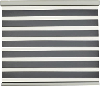 Persilux Cordless Zebra Blinds for Indoor Windows, Free-Stop Cordless, Light Filtering Sheer Shades Dual Layer for Day and Night, Roller Shades for Home (34.25" W X 64" H, Grey)