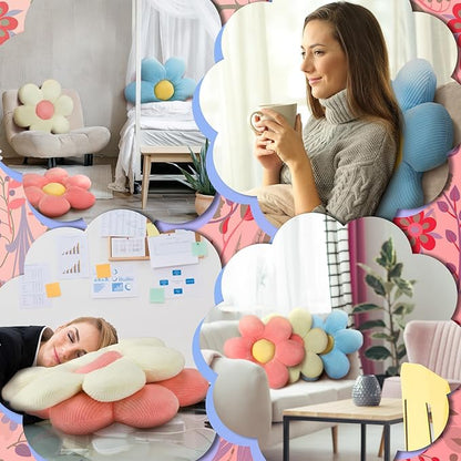 Sratte 3 Pcs Flower Pillows Flower Shaped Throw Pillows Cute Daisy Plush Pillow Decorative Floor Pillow Seat Cushion for Bedroom Home Sofa Chair Couch Decor(Multicolored,16")