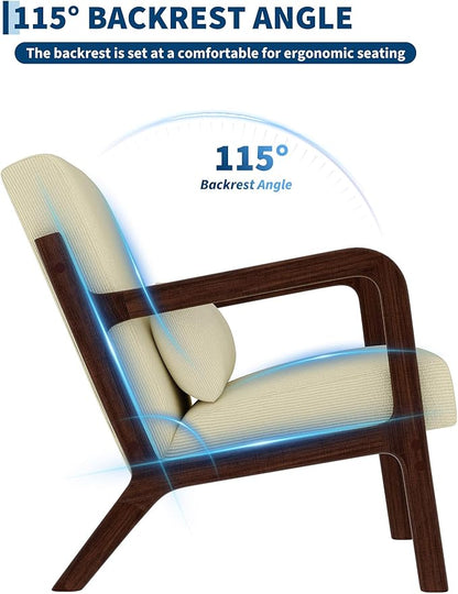 Garvee Mid-Century Accent Chair Set of 2, Cozy Reading Chair, Modern Lounge Armchair with Lumbar Pillow, Sturdy Wood Frame, for Living Room, Bedroom, Office, Beige, Fine Wale Corduroy Upholstery