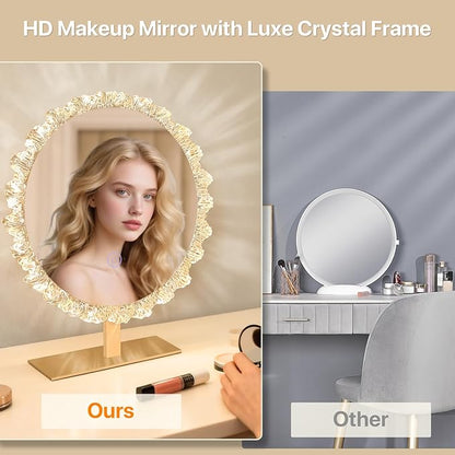LED Makeup Mirror with Light - 11" Silver Crystal Vanity Mirror for Bedroom Dressing Room, 3 Color Temperature Touch Dimming, Adjustable Angle, Beauty Gift for Girlfriend & Women