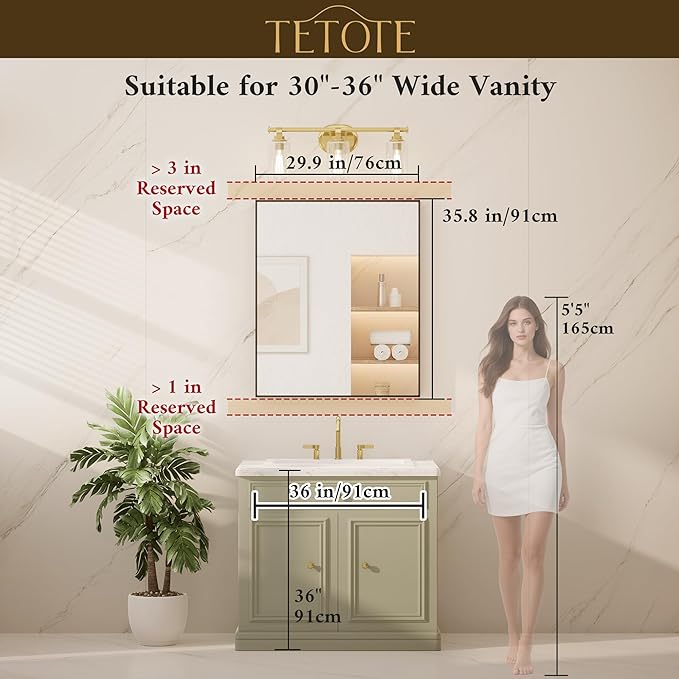 TETOTE Black Mirror for Bathroom 30" x 36" Matte Black Frame Bathroom Vanity Mirror for Over Sink, Tempered Glass, Modern Farmhouse Rectangle Wall Mirrors for Living Room, Bedroom, Entryway