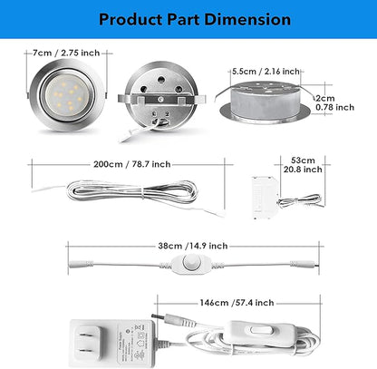 Under Cabinet Lighting Dimmable LED Puck Lights,Recessed Mount,12V Low Volt,60mm Cutout Haolgen Bulb Replace,Small Puck Light Plug in for Curio,Book Case,Display Shelf,6000k Cold White,6pcs
