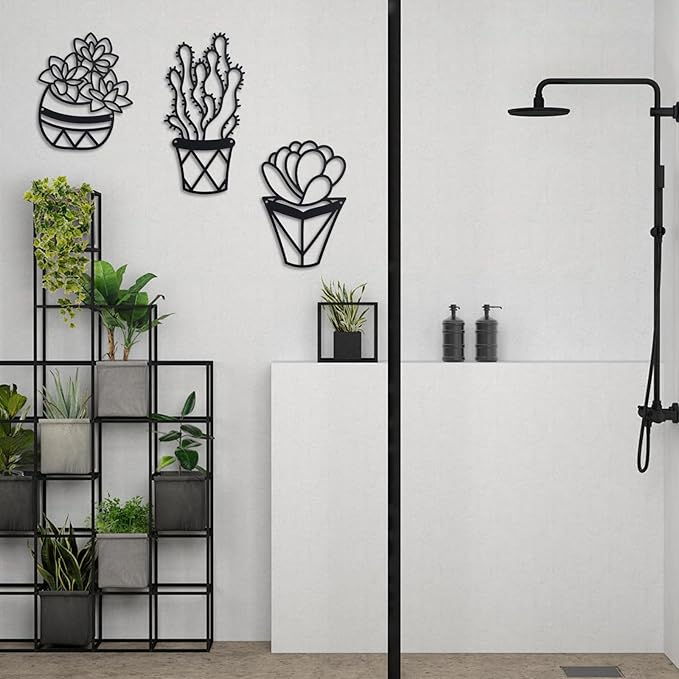 OYEFLY Cactus Metal Wall Art,Modern Metal Wall Decors Plant (3 Pcs)
