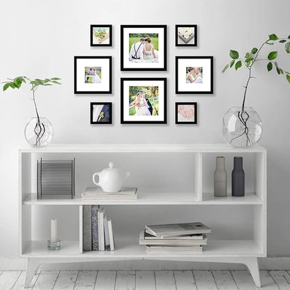 Americanflat Square Picture Frame Set in Black with Shatter Resistant Glass and Easel Stand - Various Dimensions - Pack of 8