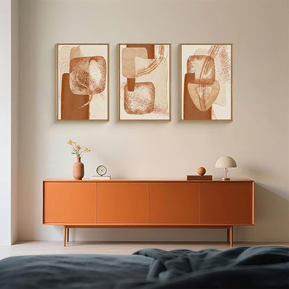 Celestdeco Large Neutral Abstract Orange Framed Canvas Wall Art Set,Modern Minimalist Block Wall Decor,Boho Beige Brown Geometric Artwork for Living Room,Bedroom,Dining Room,Office-16 x24 x3