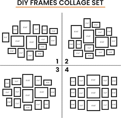 Venusmiles 15 Pack Picture Frames Collage Wall Decor, Gallery Frame Set for Wall Mounting or Tabletop Display, Multi Sizes Including 3pcs 8x10, 6pcs 5x7, 6pcs 4x6, Black