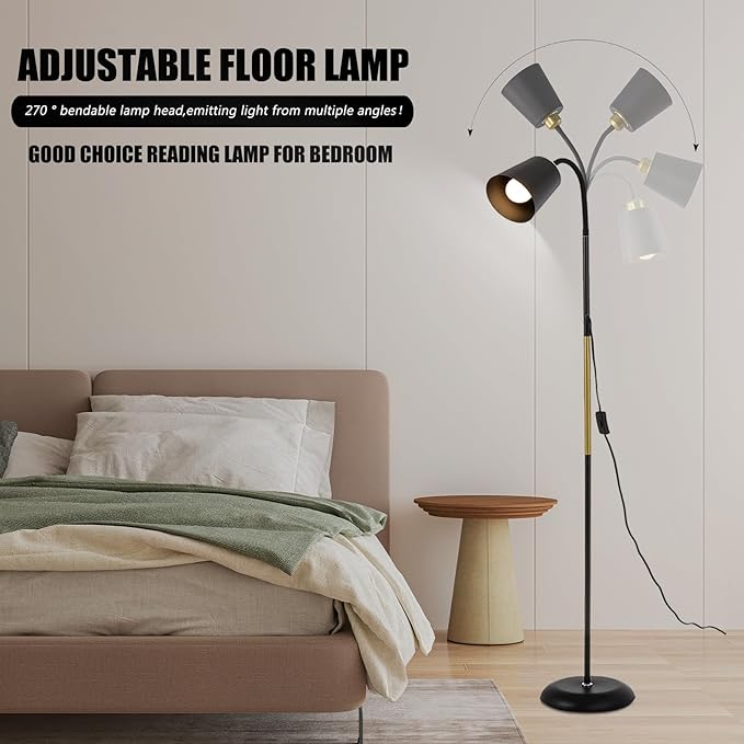 Short Floor Lamp, Reading Lamps Floor Standing with Adjustable Bendable, 2 in 1 Reading Table Lamps for Living Room Bedroom Office, 12W Bulb Included (Black)