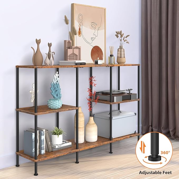 50 Inch TV Stand, Tall Entertainment Center with Open Storage Shelves,3 Tier Tall Farmhouse TV Console Table for Small Spaces, Media Cabinet Rustic Entertainment Center for Living Room Bedroom, Brown