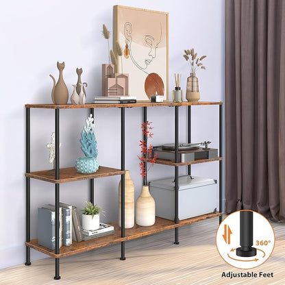 50 Inch TV Stand, Tall Entertainment Center with Open Storage Shelves,3 Tier Tall Farmhouse TV Console Table for Small Spaces, Media Cabinet Rustic Entertainment Center for Living Room Bedroom, Brown