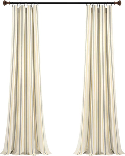Lush Decor Farmhouse Stripe Yarn Dyed Eco-Friendly Recycled Cotton Window Curtain Panel Pair, 42" W x 95" L, Yellow & Gray - Classic Modern Rustic Charm - Eco Friendly Cotton Fabric