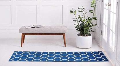 Unique Loom Trellis Frieze Collection Area Rug - Rounded (2' x 6' 1" Runner, Navy Blue/ Ivory)