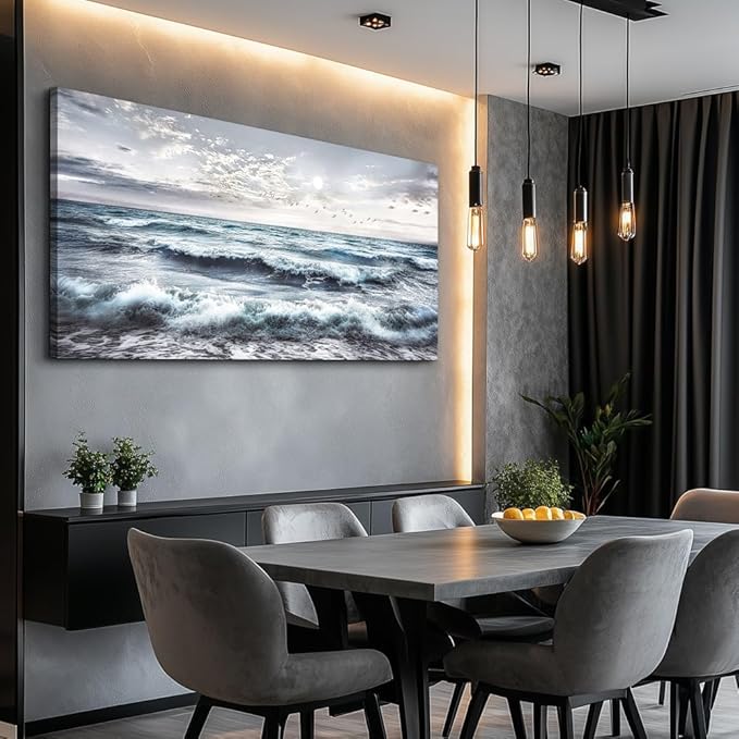 QIYILEXWART Canvas Wall Art For Living Room Large Wall Decor For Office Bedroom Decorations Watercolour Wall Pictures Ocean Waves Painting Artwork Room Ready To Hang