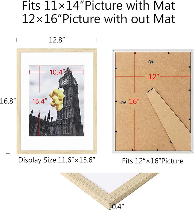 Picture Frame, Set of 6 12x16 Natural Wood, Poster Frame with Plexiglass, Tabletop & Wall Mount, Ideal Gift for Any Occasion