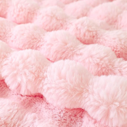 COOVA Faux Fur Throw Blanket for Couch, Cozy Soft and Fuzzy Plush Rabbit Fur Bubble Blanket for Sofa Bedroom Living Room, 50x60 Inches Light Pink