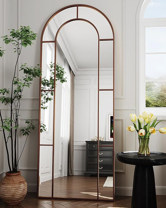 Antok 71" x 28" Full Length Mirror, Floor Mirror Arched Window Decorative Mirror, Metal Framed Decor Farmhouse Floor Mirrors Art Pane Mirrors Wall Decor for Bedroom, Living Room, Entryway Bronze
