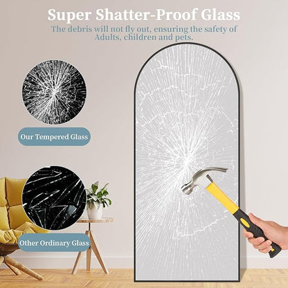Full Length Mirror with Stand, 71"x28" Arched Full Body Mirrors, Large Stand Up Mirror, Aluminum Frame Floor Standing Mirrors, Freestanding Hanging Leaning Mounted for Bedroom Living Room Black