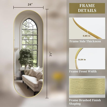 Oval Full Length Mirror, 71"×24" Wall-Mounted Mirror with Gold Frame in Shiny Gold, Ultra-Clear Explosion-Proof Dressing Mirror, Simple & Classic Deco for Cloakroom/Bedroom/Living Room