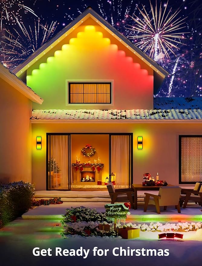 Smart Outdoor Wall Lights, 1500LM RGBCW Porch Lights with 44 Scene Modes, DIY Color Effects, IP65 Waterproof Security Light Works with Alexa, Google Assistant for Patio Christmas Decor 1 Pack