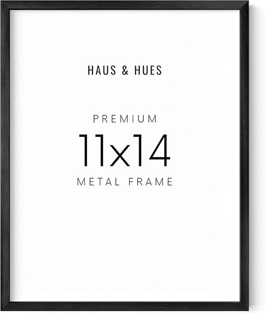 HAUS AND HUES 11x14 Black Metal Picture Frame - Features Premium Aluminum & Hanging Hardware, Shatterproof Plexiglass - Ideal for Home, Room, Office (11x14 in, Black, Set of 1)