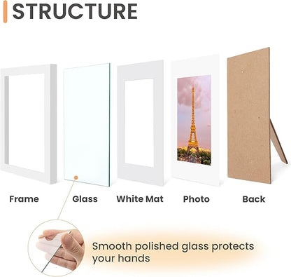 upsimples 11x14 Picture Frame Set of 3, Made of High Definition Glass for 8x10 with Mat or 11x14 Without Mat, Wall and Tabletop Display Photo Frames, White
